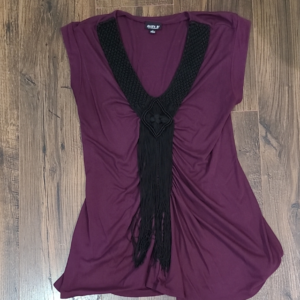 Allen B. By Allen Schwartz Plum Blouse with Black Fringe